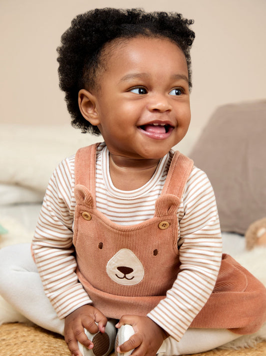JoJo Maman Bébé Brown Dungaree Dress & Body Set image 2