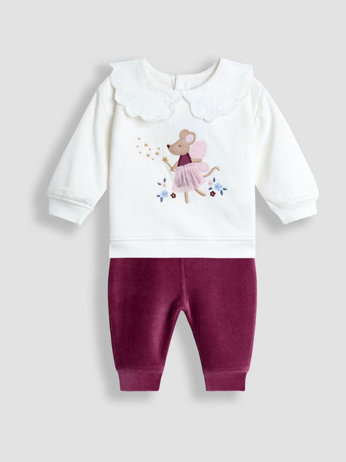 JoJo Maman Bébé Berry Appliqué Sweatshirt & Velour Legging Set image 1