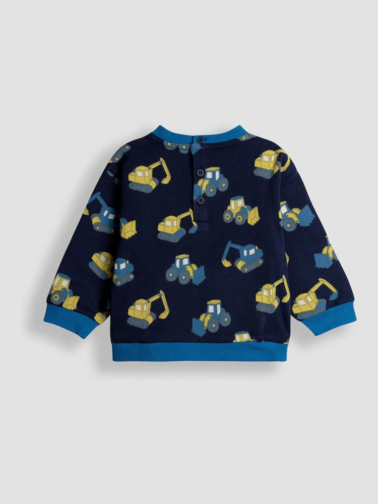 JoJo Maman Bébé Navy Blue Digger Printed Sweatshirt
