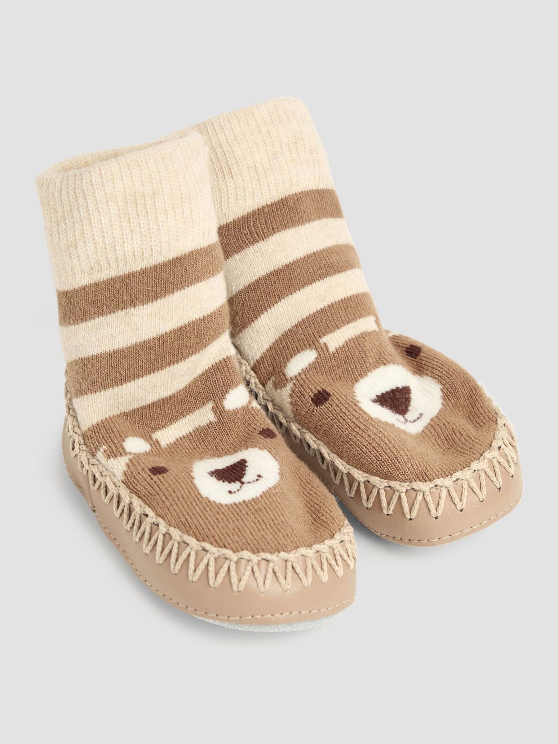JoJo Maman Bébé Mocha Bear Moccasin Slipper Socks image 1
