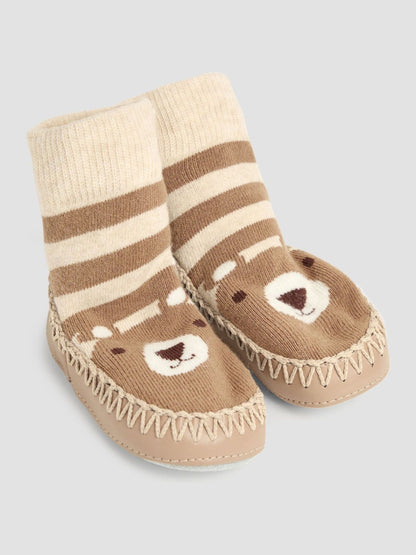 JoJo Maman Bébé Mocha Bear Moccasin Slipper Socks image 1