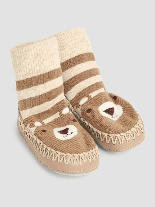 JoJo Maman Bébé Mocha Bear Moccasin Slipper Socks image 1