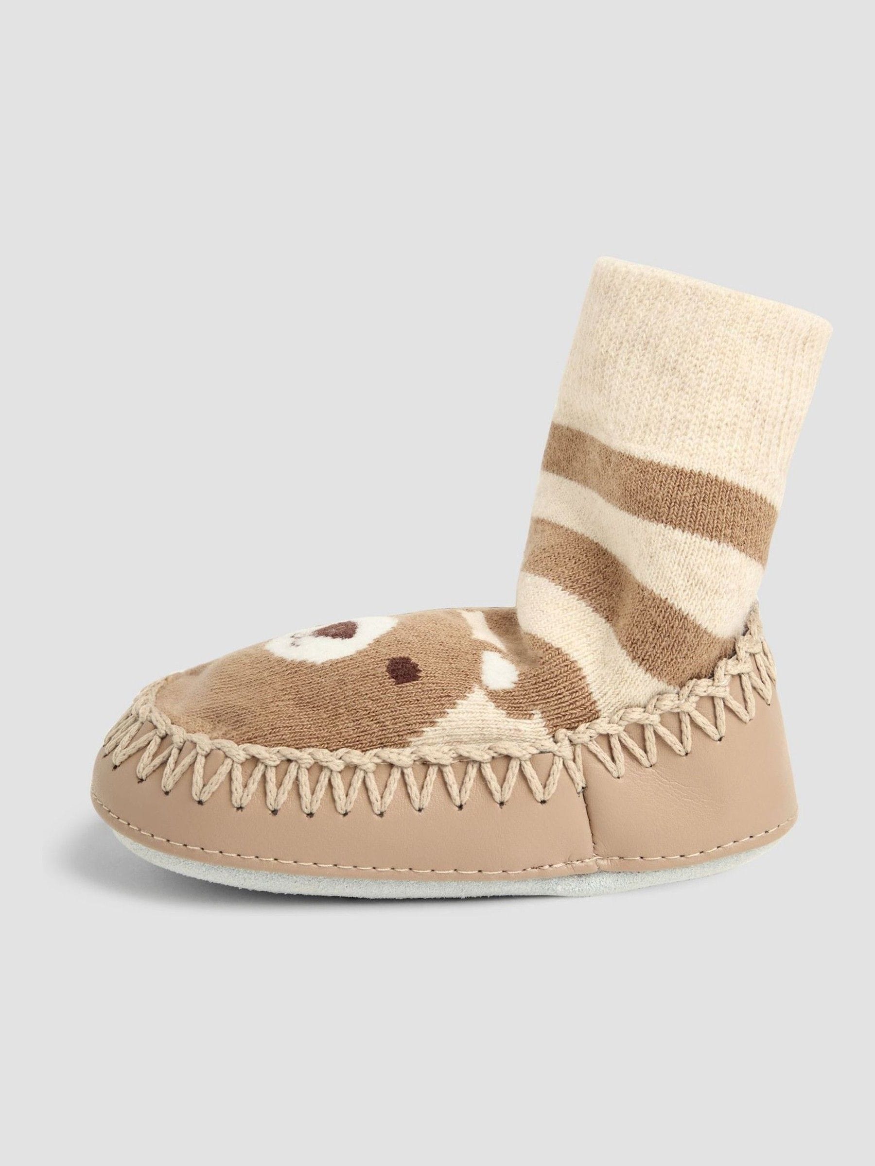 JoJo Maman Bébé Mocha Bear Moccasin Slipper Socks image 3