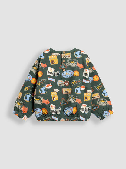 JoJo Maman Bébé Khaki Green Adventure Badge Printed Sweatshirt