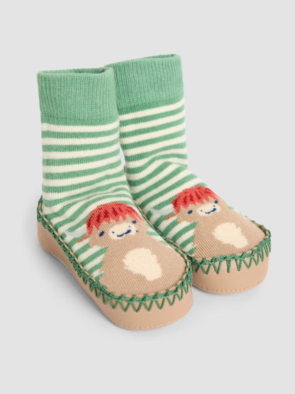 JoJo Maman Bébé Green Highland Cow Moccasin Slipper Socks image 1