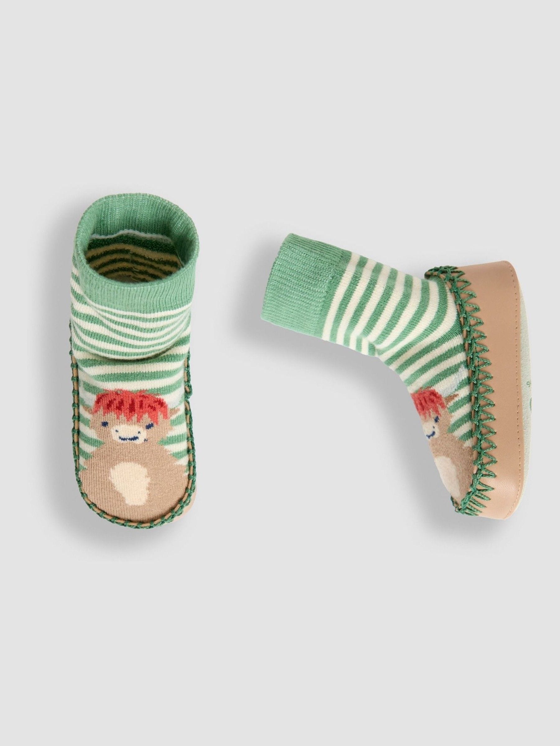 JoJo Maman Bébé Green Highland Cow Moccasin Slipper Socks image 3