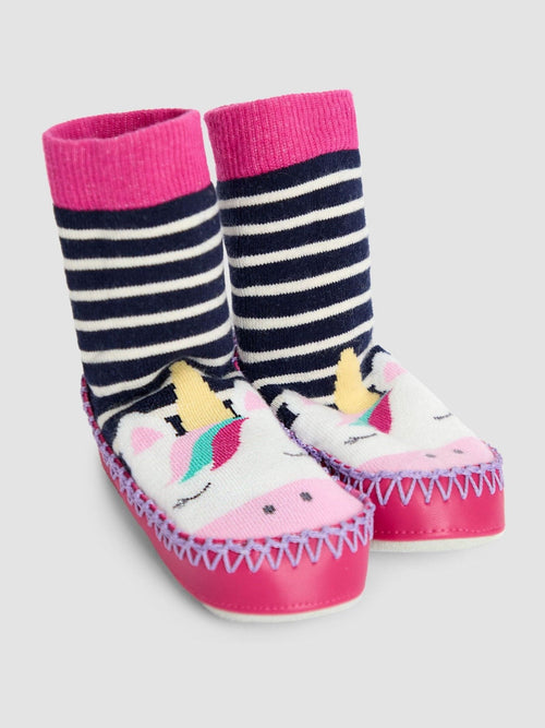 JoJo Maman Bébé Fuchsia Unicorn Moccasin Slipper Socks image 1