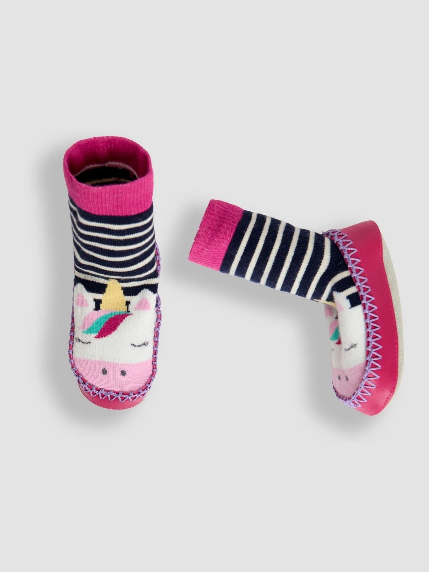 JoJo Maman Bébé Fuchsia Unicorn Moccasin Slipper Socks image 3