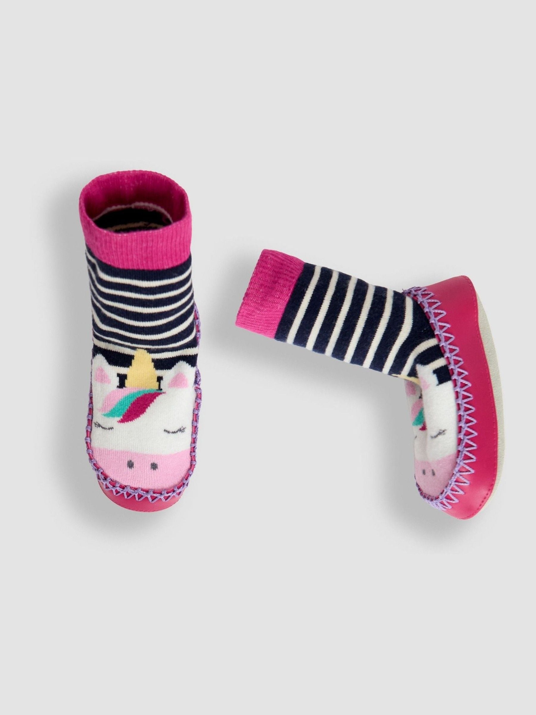 JoJo Maman Bébé Fuchsia Unicorn Moccasin Slipper Socks image 3
