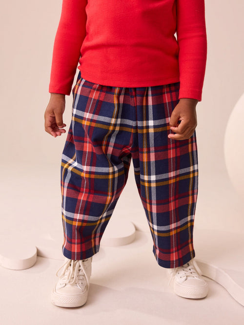 Navy Check Barrel Leg Trousers (3mths-7yrs) image 1