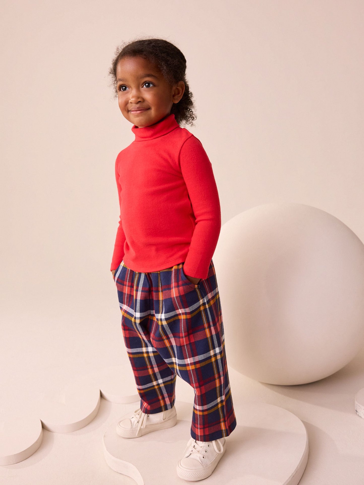 Navy Check Barrel Leg Trousers (3mths-7yrs) image 2