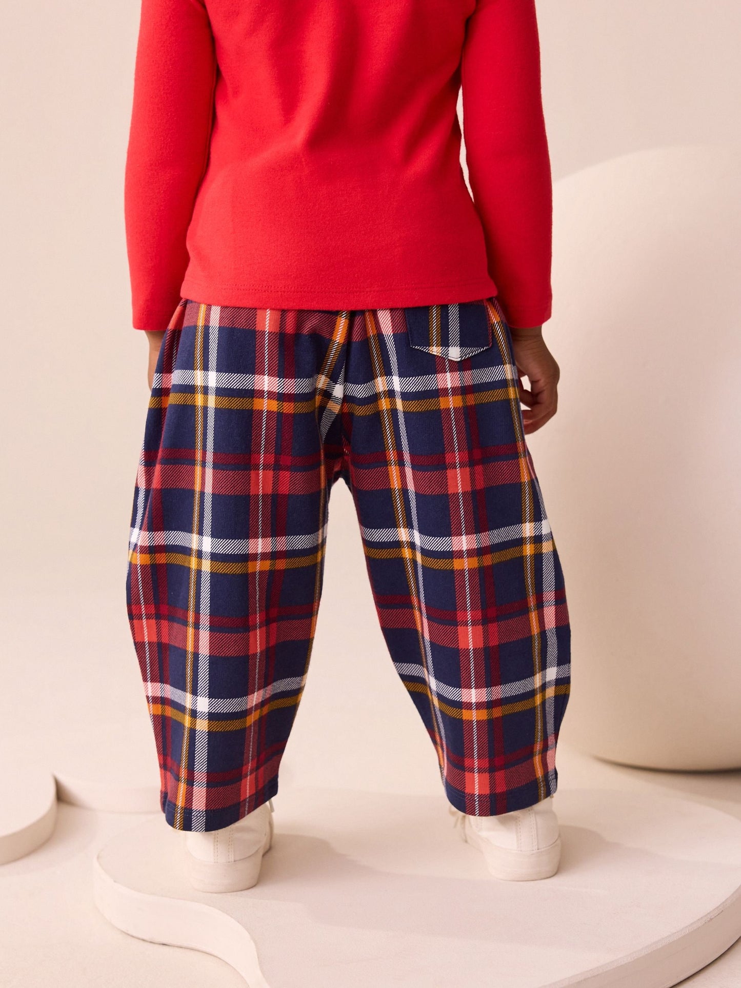 Navy Check Barrel Leg Trousers (3mths-7yrs) image 3