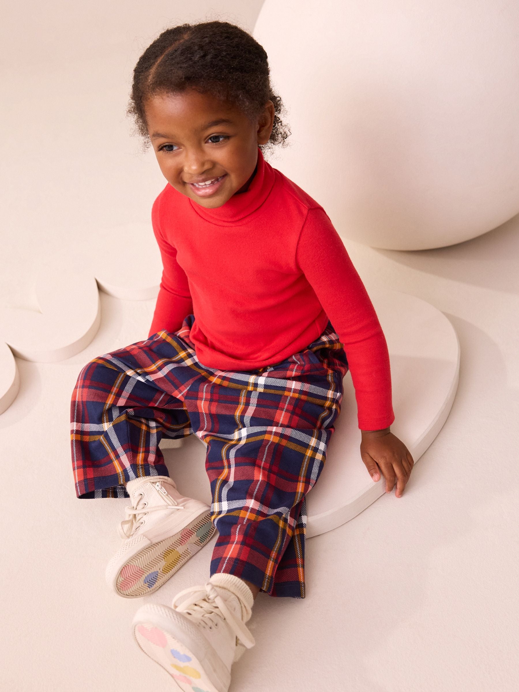 Navy Check Barrel Leg Trousers (3mths-7yrs) image 4