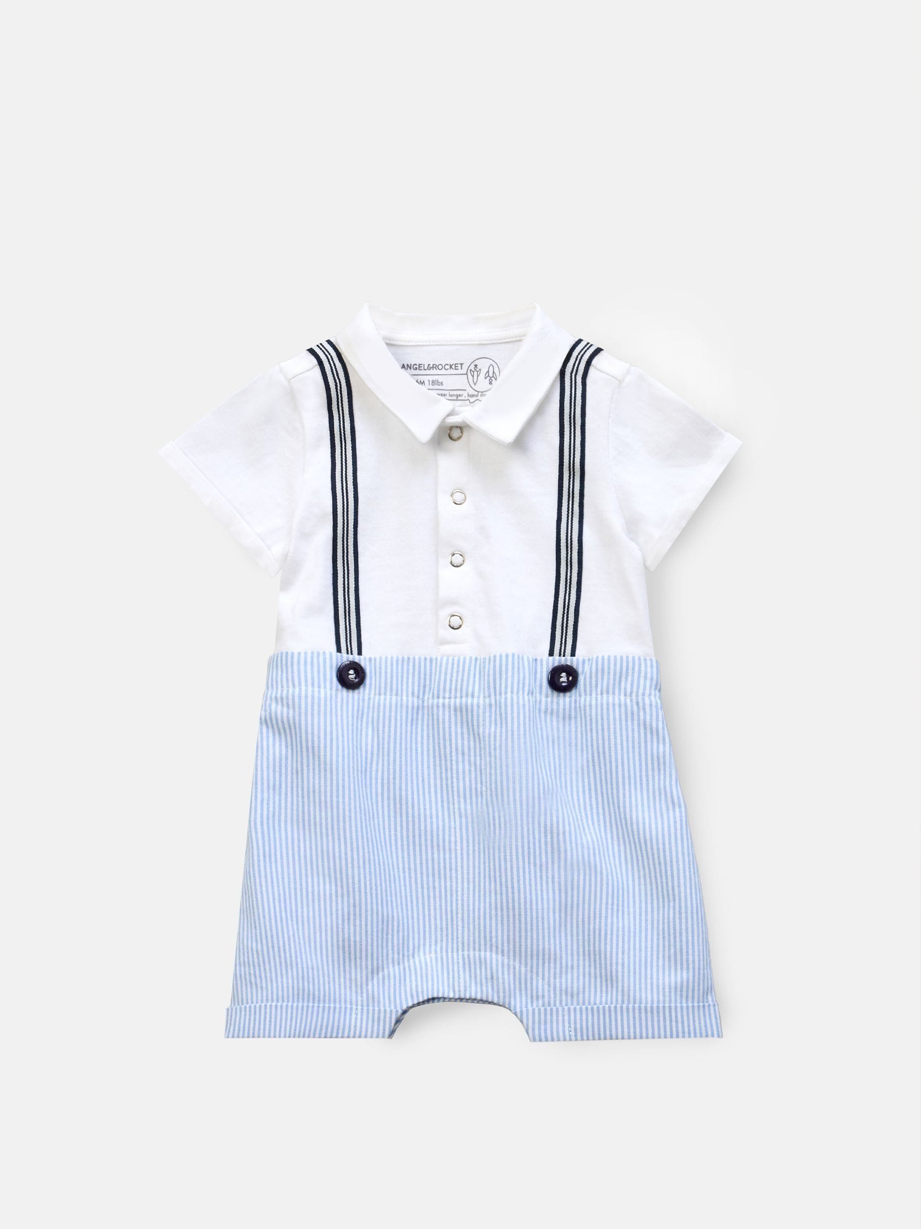 Angel & Rocket Blue Will Mr Smart 100% Cotton Jersey Romper image 1