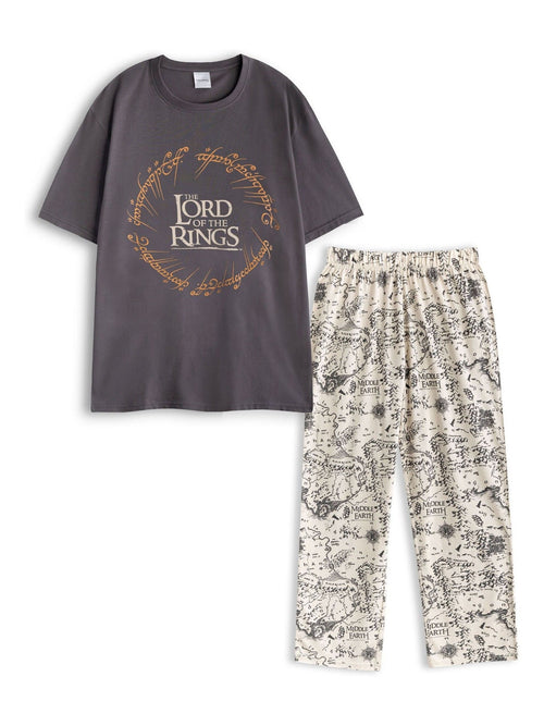 Vanilla Underground Grey Mens Lord Of The Rings Grey Short Sleeve Long Leg 100% Cotton Pyjamas Set - image 1