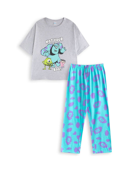 Vanilla Underground Blue Womens Disney Monsters Inc Multicoloured Short Sleeve Long Leg 100% Cotton Pyjamas Set - image 1