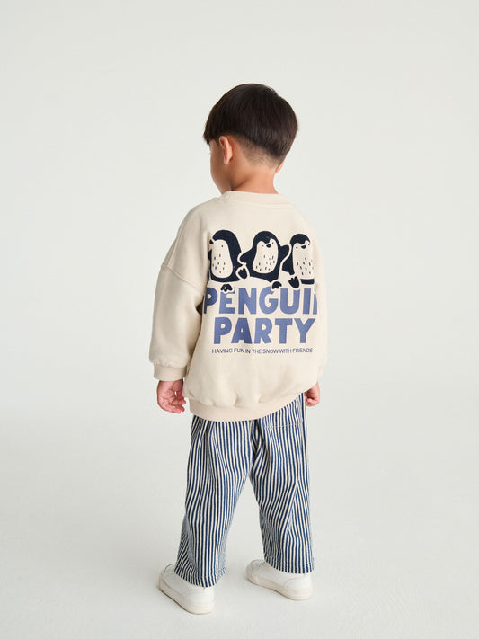 Ecru White Penguin Single Sweatshirt And Stripe Joggers Set (3mths-7yrs) image 1