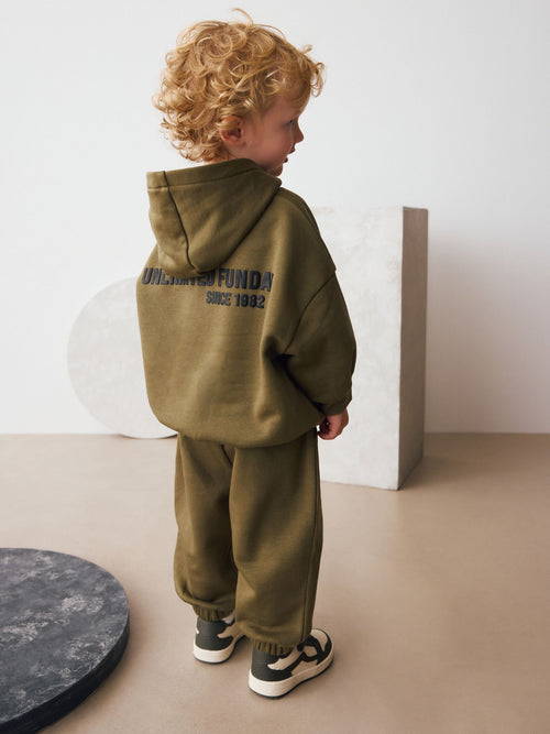Khaki Green Slogan Hoodie and Joggers Set (3mths-7yrs) image 1