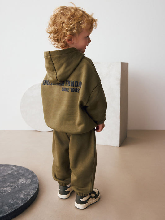 Khaki Green Slogan Hoodie and Joggers Set (3mths-7yrs) image 1