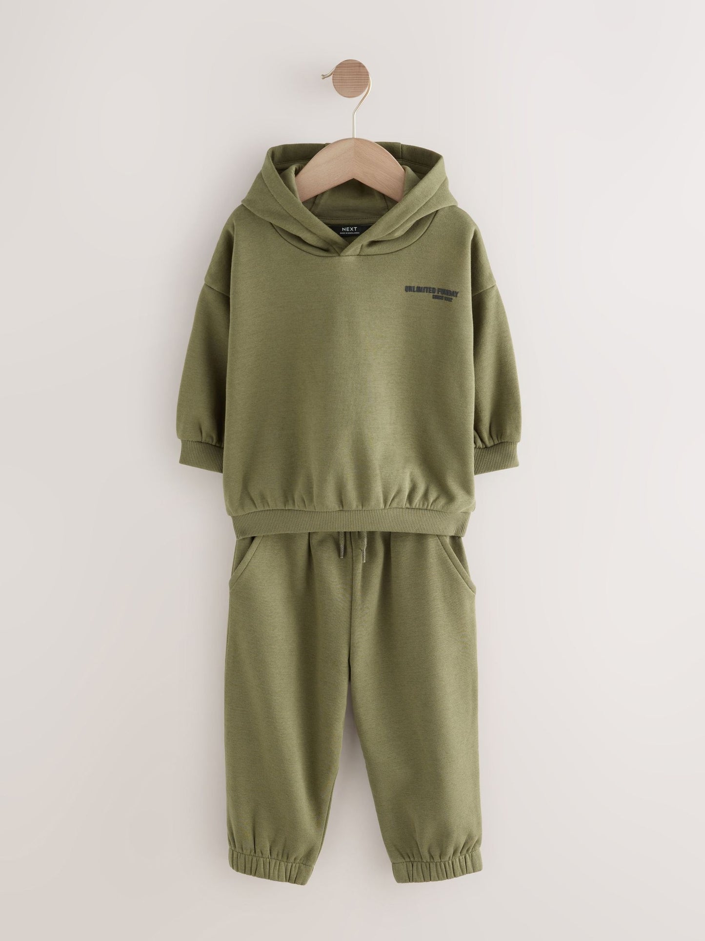 Khaki Green Slogan Hoodie and Joggers Set (3mths-7yrs)