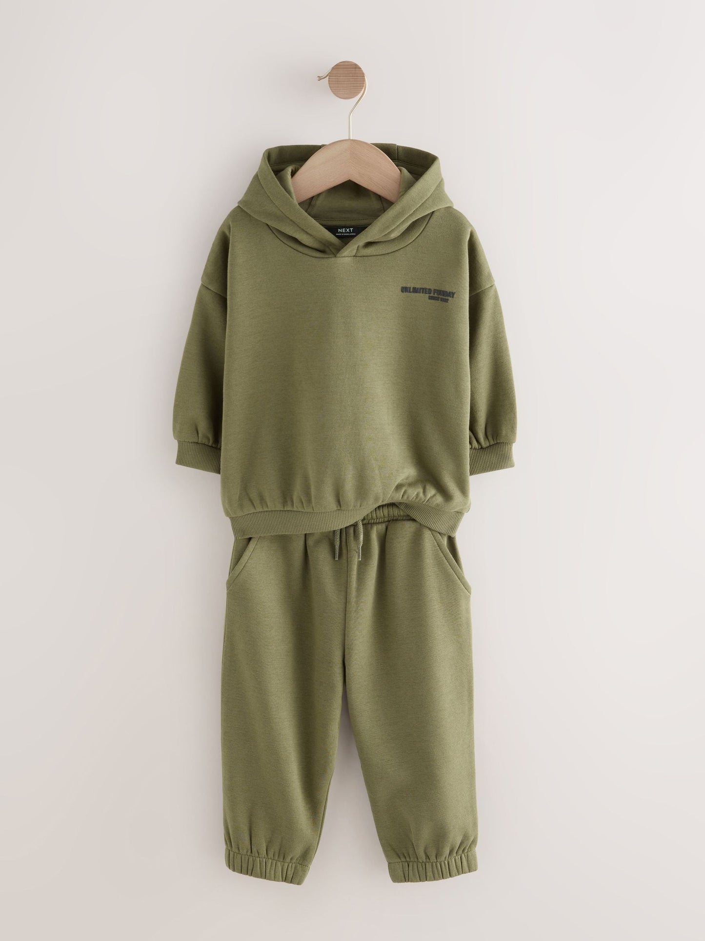 Khaki Green Slogan Hoodie and Joggers Set (3mths-7yrs)