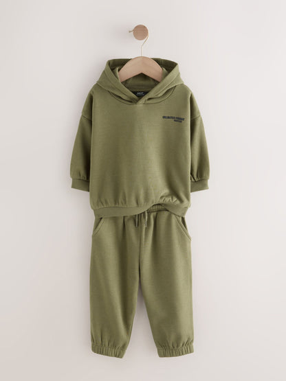 Khaki Green Slogan Hoodie and Joggers Set (3mths-7yrs)