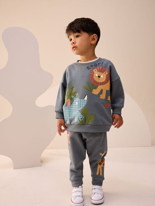 Blue Safari Animals Single Sweatshirt and Joggers Set (3mths-7yrs) image 1