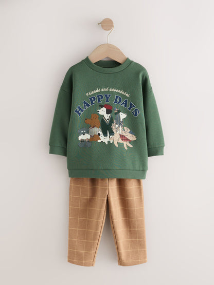 Green/ Brown Dog Single Sweatshirt and Joggers Set (3mths-7yrs) image 3