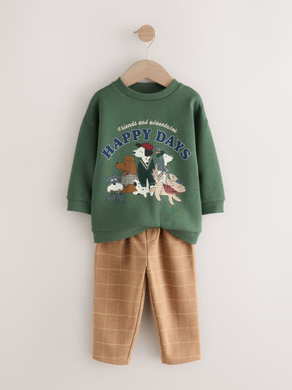 Green/ Brown Dog Single Sweatshirt and Joggers Set (3mths-7yrs) image 4