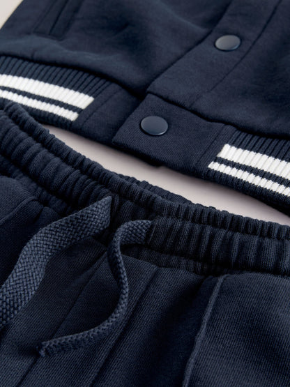 Navy Blue Jersey Letterman Jacket and Trousers Set (3mths-7yrs)