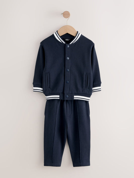 Navy Blue Jersey Letterman Jacket and Trousers Set (3mths-7yrs) image 1