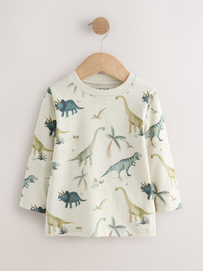 Mineral Watercolour Dinosaur Long Sleeve Graphic Print T-Shirts 3 Pack (3mths-7yrs) image 3