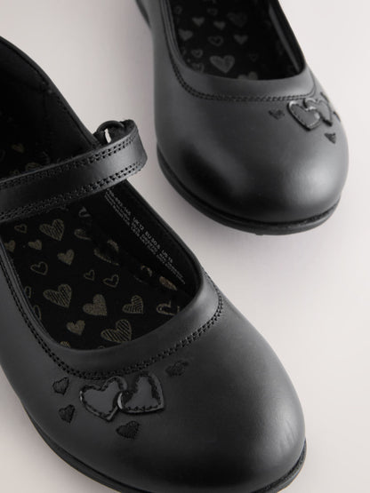 Black Leather Standard Fit (F) Mary Jane School Shoes image 4