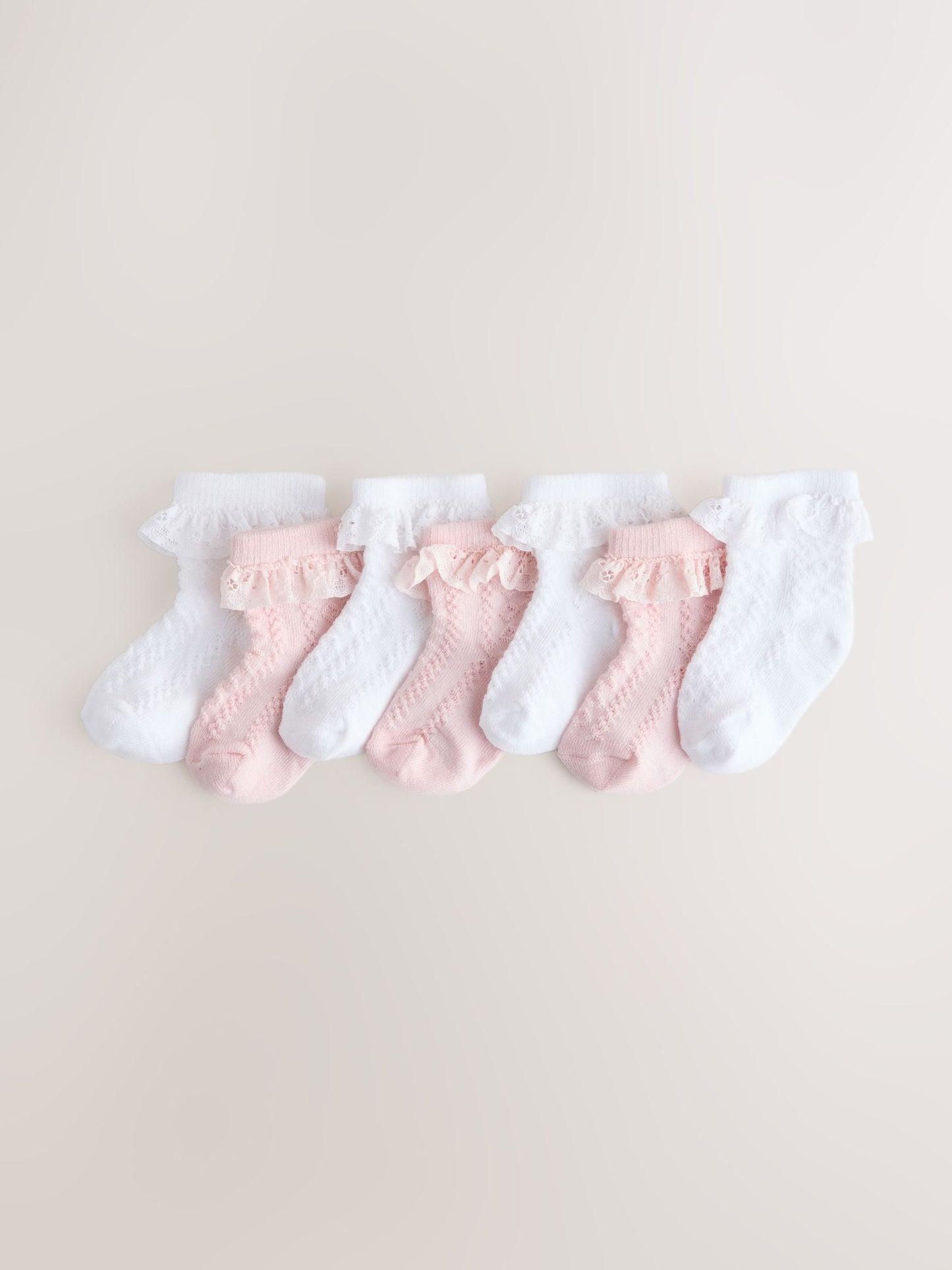 Pink/White Lace Baby Socks 7 Pack (0mths-2yrs) image 1