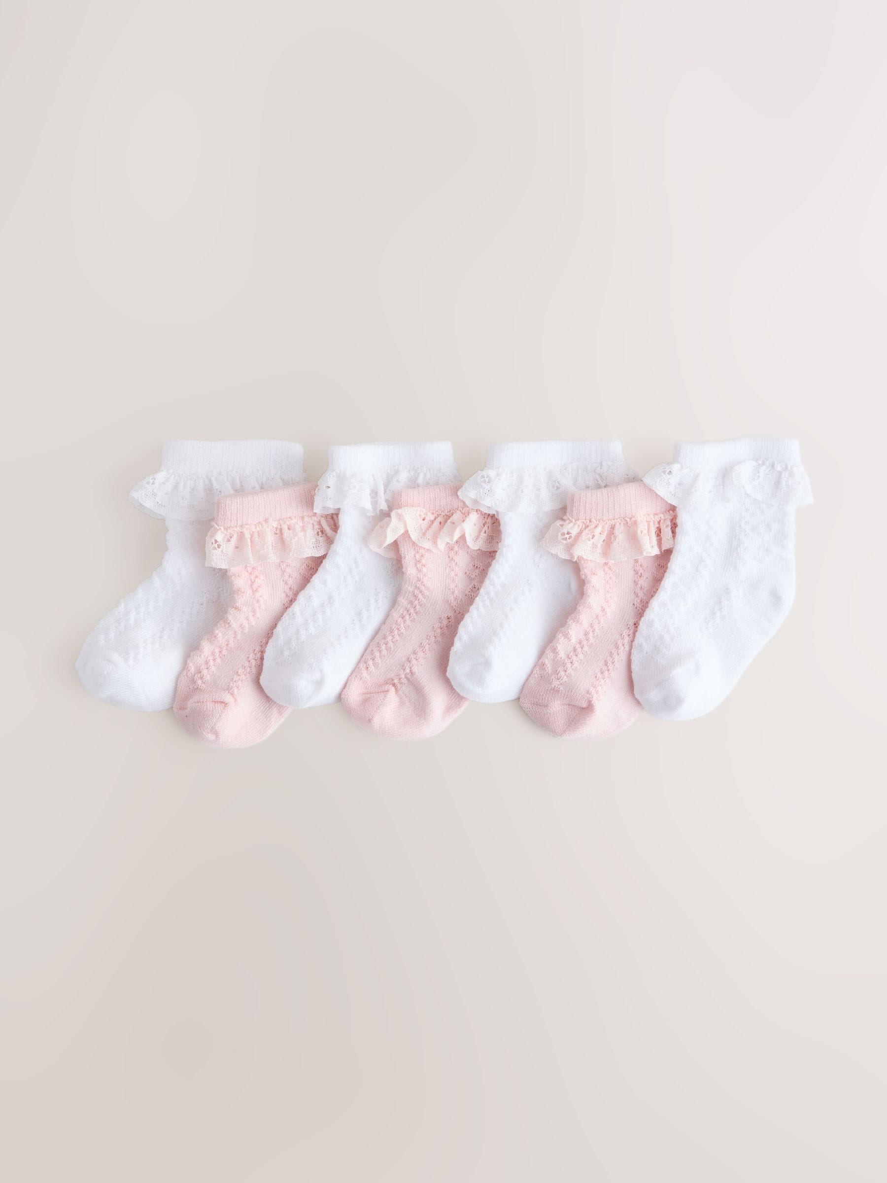 Pink/White Lace Baby Socks 7 Pack (0mths-2yrs) image 1