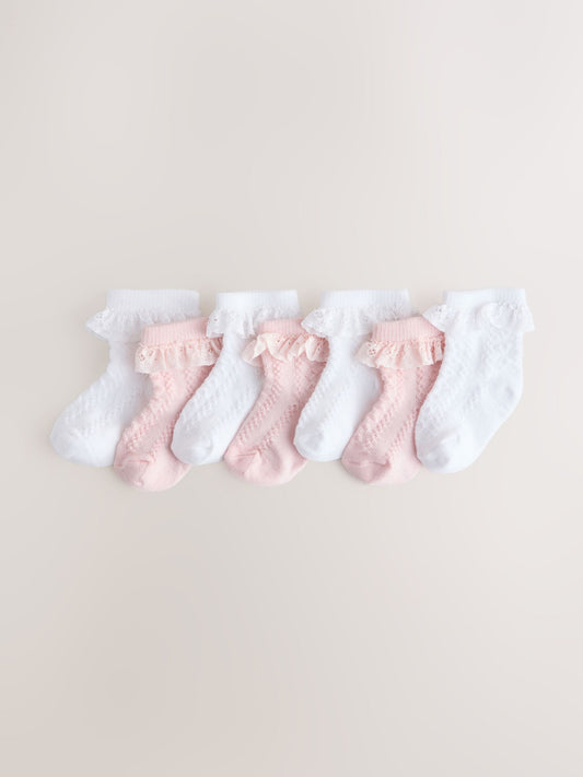 Pink/White Lace Baby Socks 7 Pack (0mths-2yrs) image 1