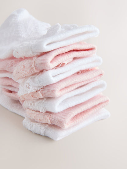 Pink/White Lace Baby Socks 7 Pack (0mths-2yrs) image 3