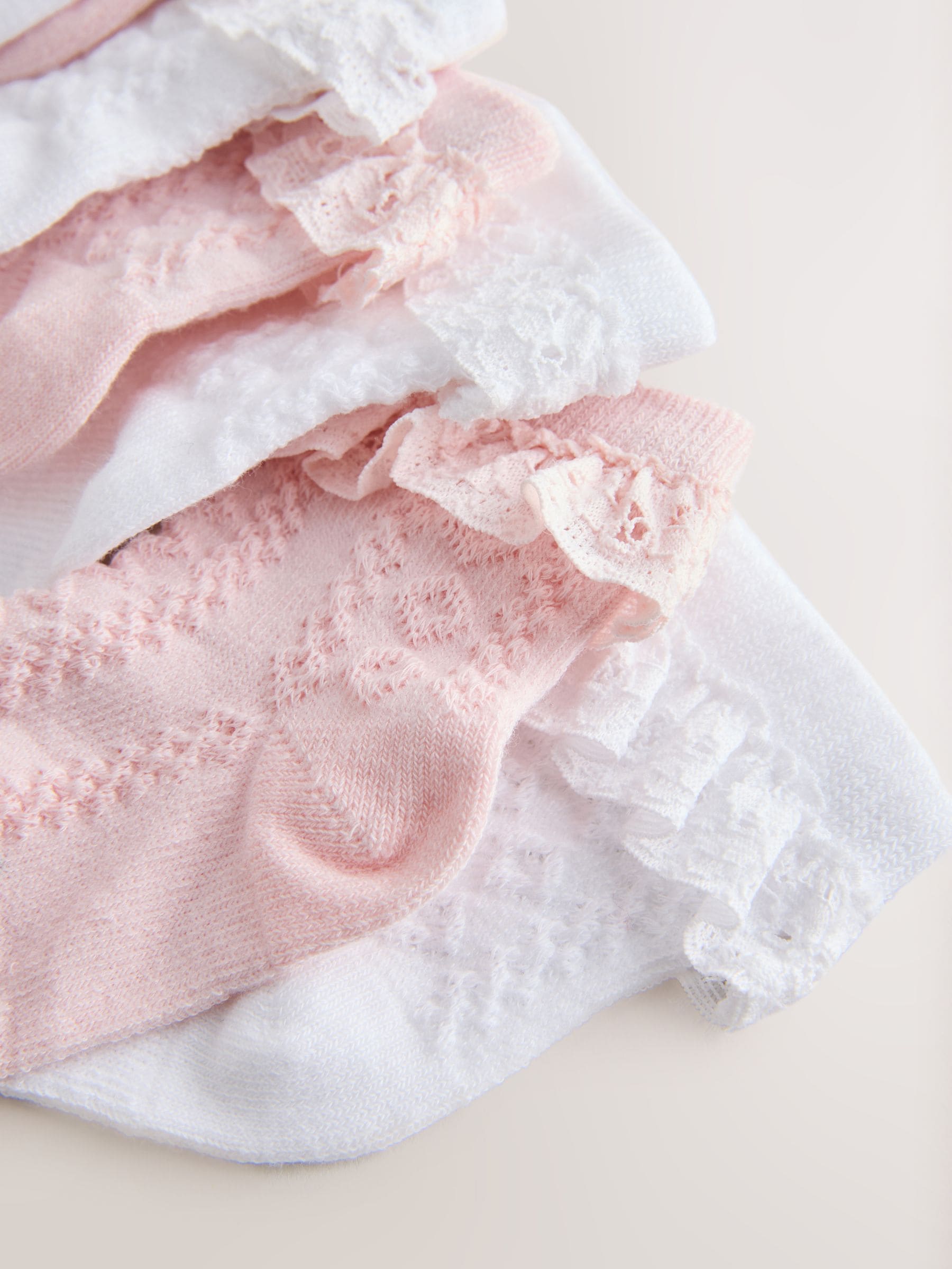 Pink/White Lace Baby Socks 7 Pack image 3