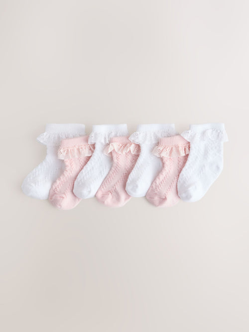 Pink/White Lace Baby Socks 7 Pack image 1