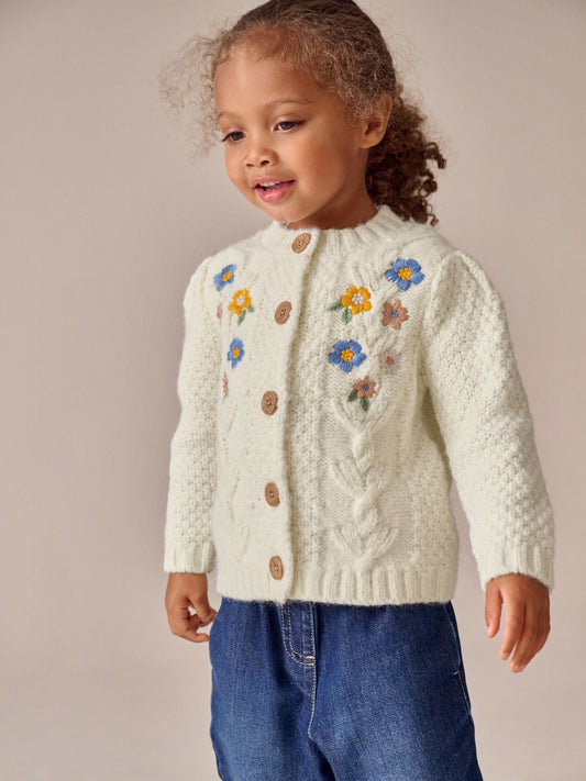 Ecru Flower Embroidered Cardigan (3mths-10yrs) - image 1