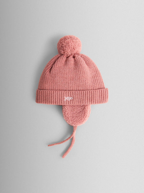 JoJo Maman Bébé Pink Cherry Bow Embroidered Knitted Hat image 1