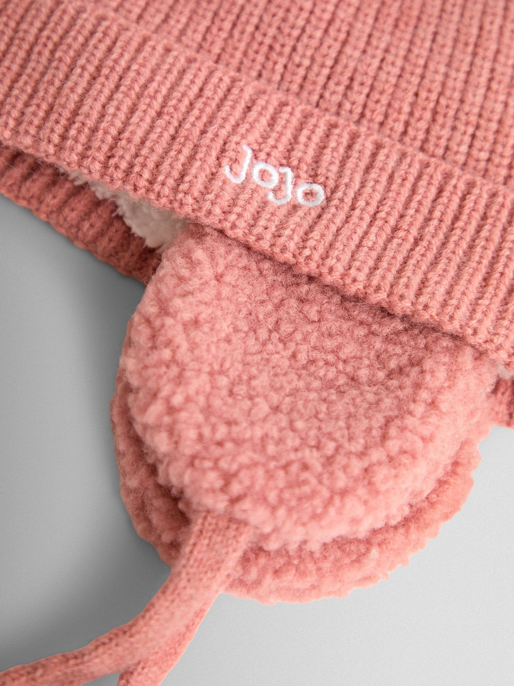 JoJo Maman Bébé Pink Cherry Bow Embroidered Knitted Hat image 2