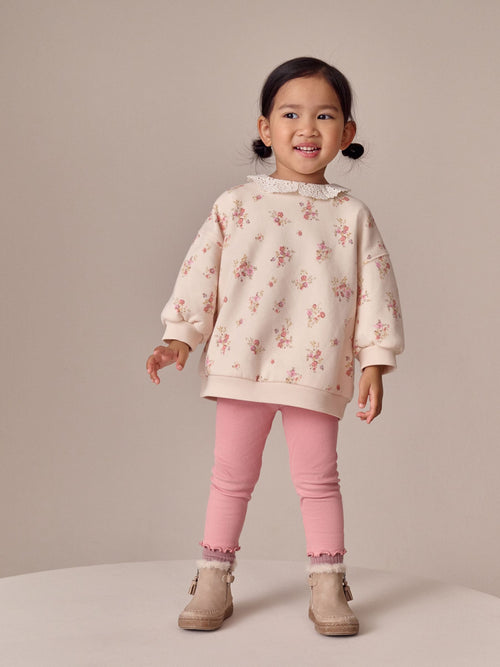 Light Pink Ditsy Floral Collar Sweatshirt and Leggings Set (3mths-7yrs) image 1
