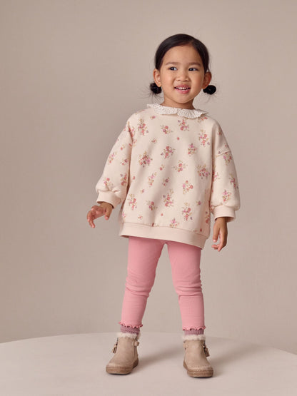 Light Pink Ditsy Floral Collar Sweatshirt and Leggings Set (3mths-7yrs) image 1