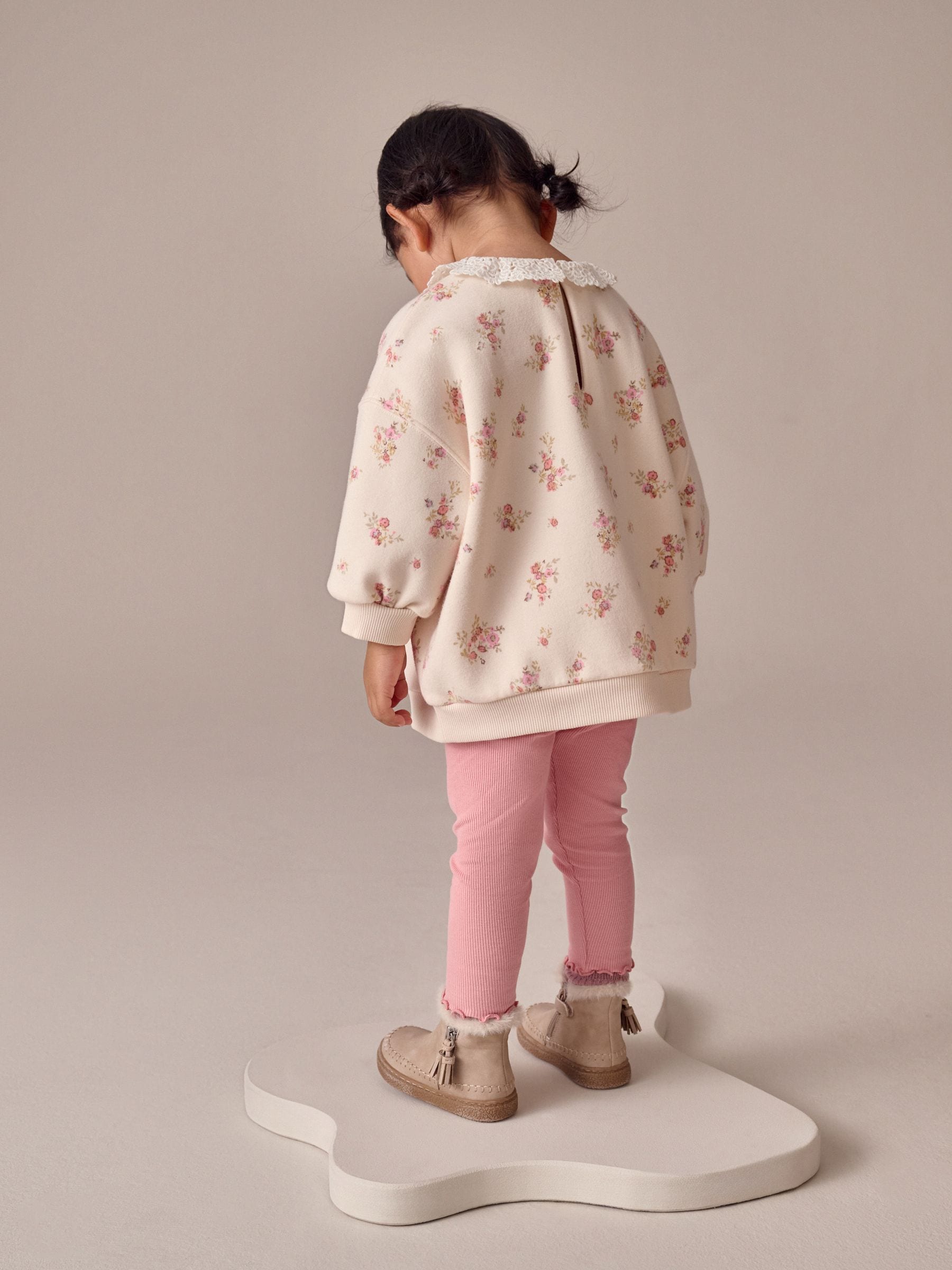 Light Pink Ditsy Floral Collar Sweatshirt and Leggings Set (3mths-7yrs) image 2