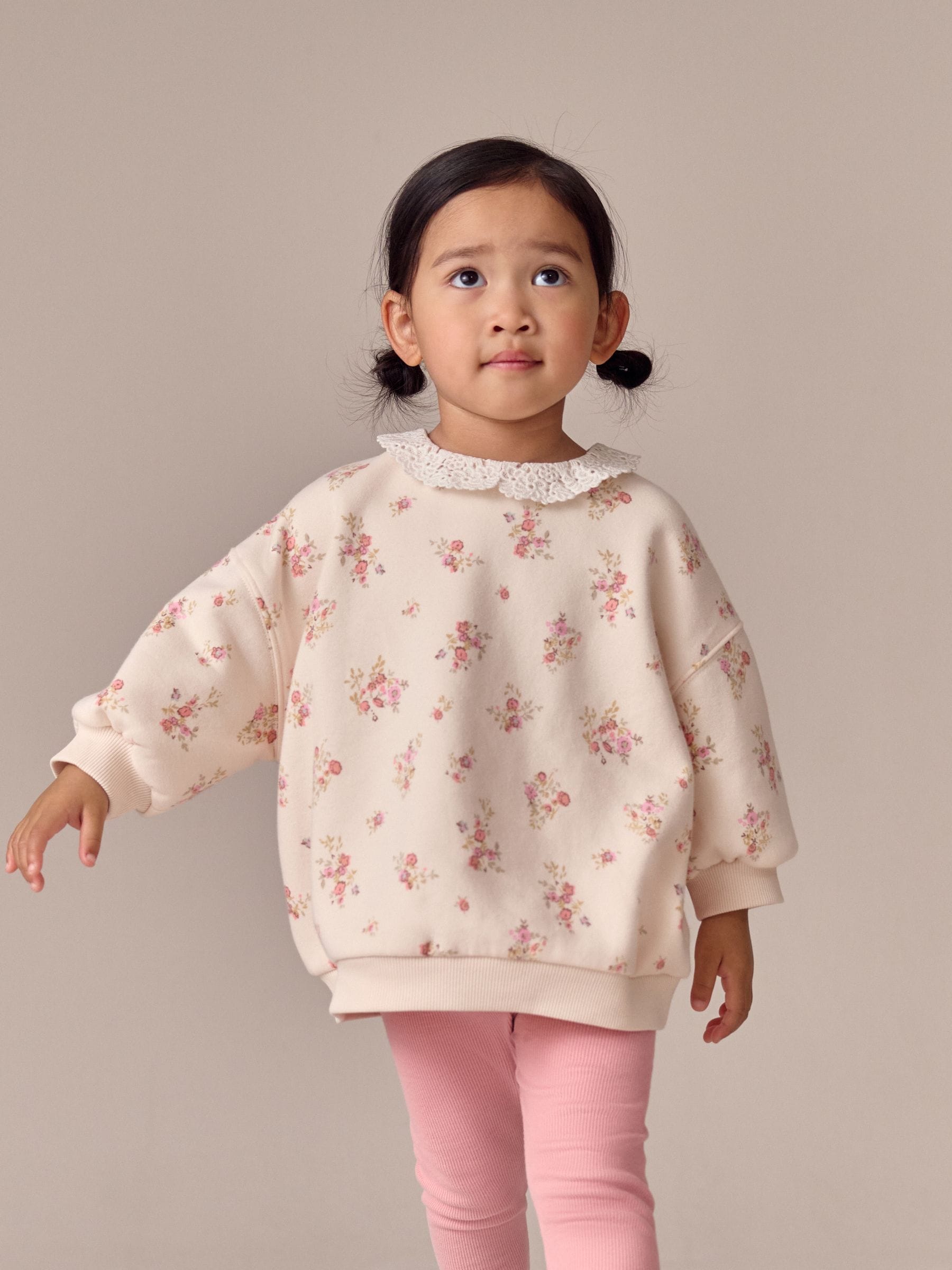 Light Pink Ditsy Floral Collar Sweatshirt and Leggings Set (3mths-7yrs) image 3
