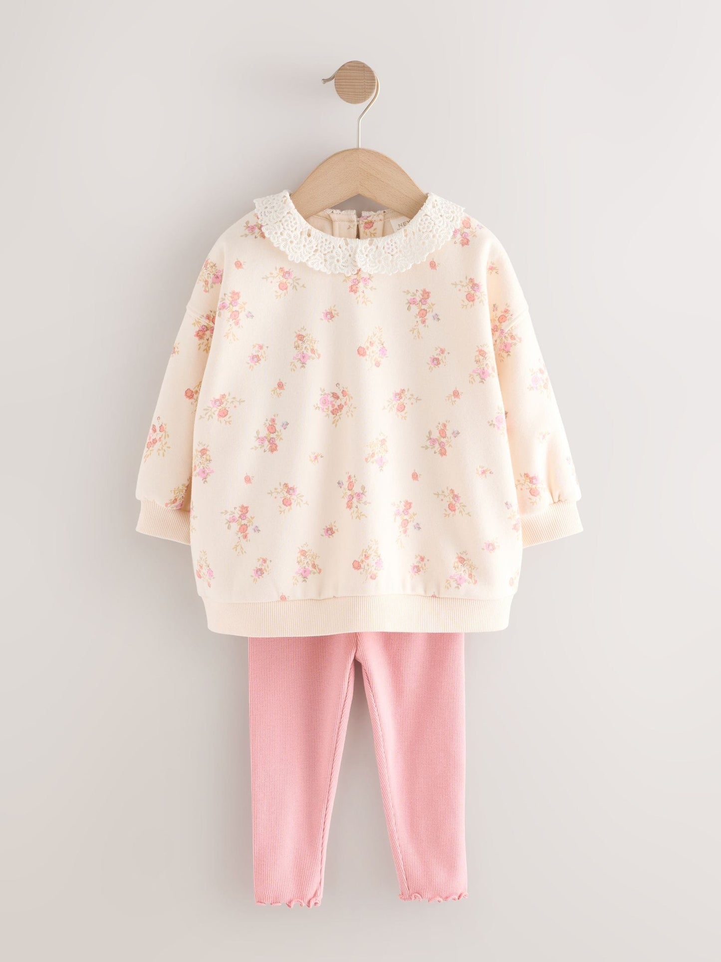 Light Pink Ditsy Floral Collar Sweatshirt and Leggings Set (3mths-7yrs) image 4