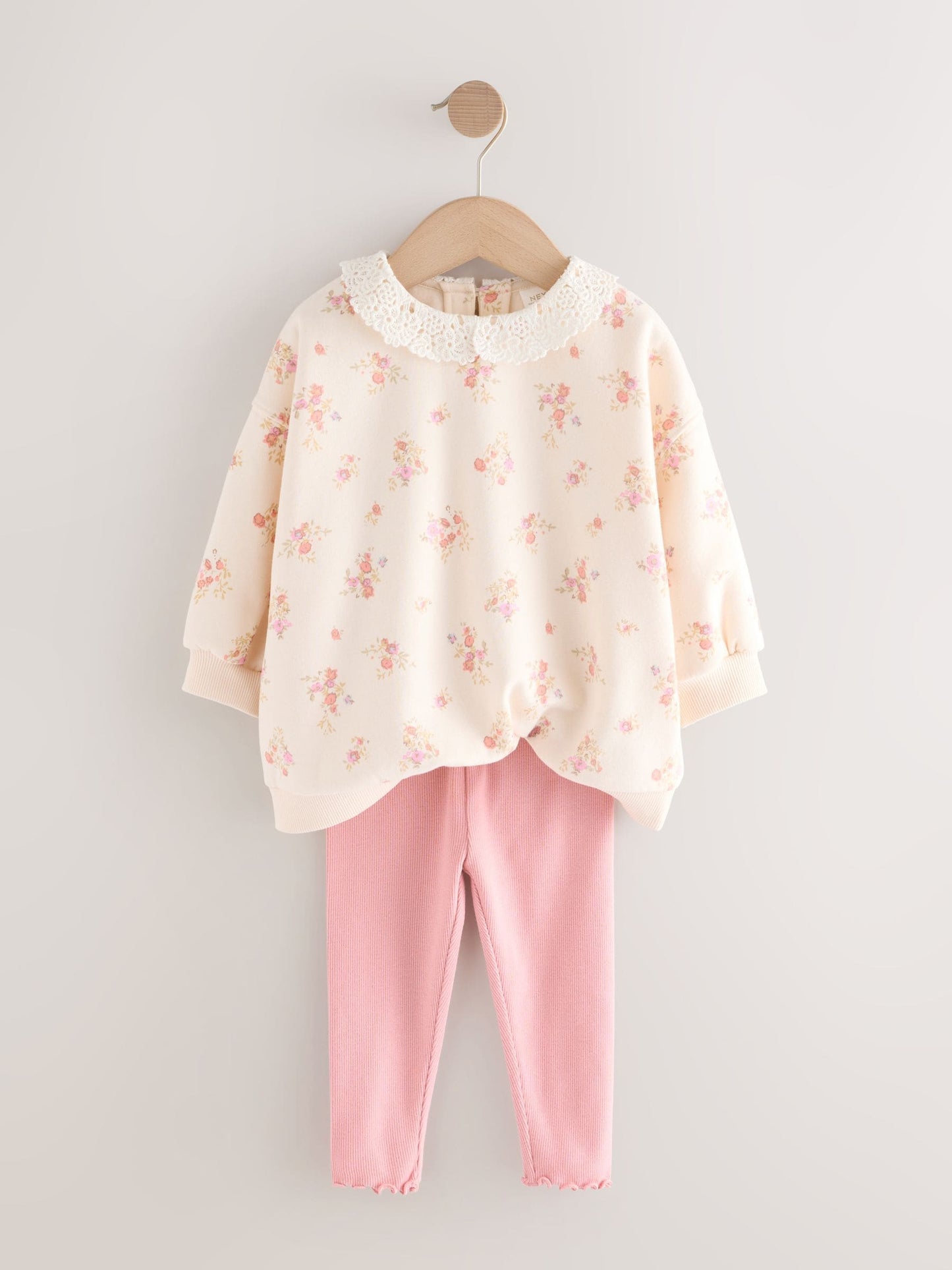 Light Pink Ditsy Floral Collar Sweatshirt and Leggings Set (3mths-7yrs) image 5