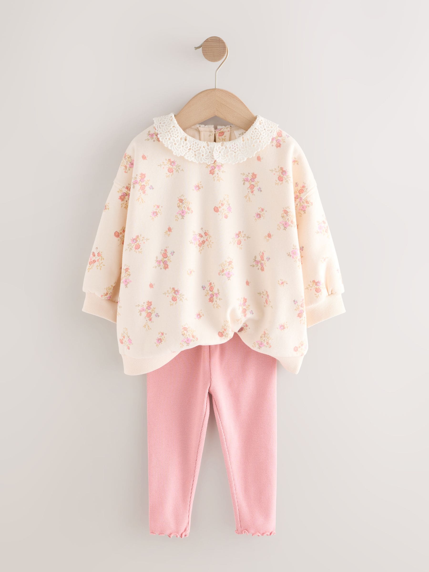Light Pink Ditsy Floral Collar Sweatshirt and Leggings Set (3mths-7yrs) image 5