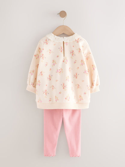 Light Pink Ditsy Floral Collar Sweatshirt and Leggings Set (3mths-7yrs) image 6